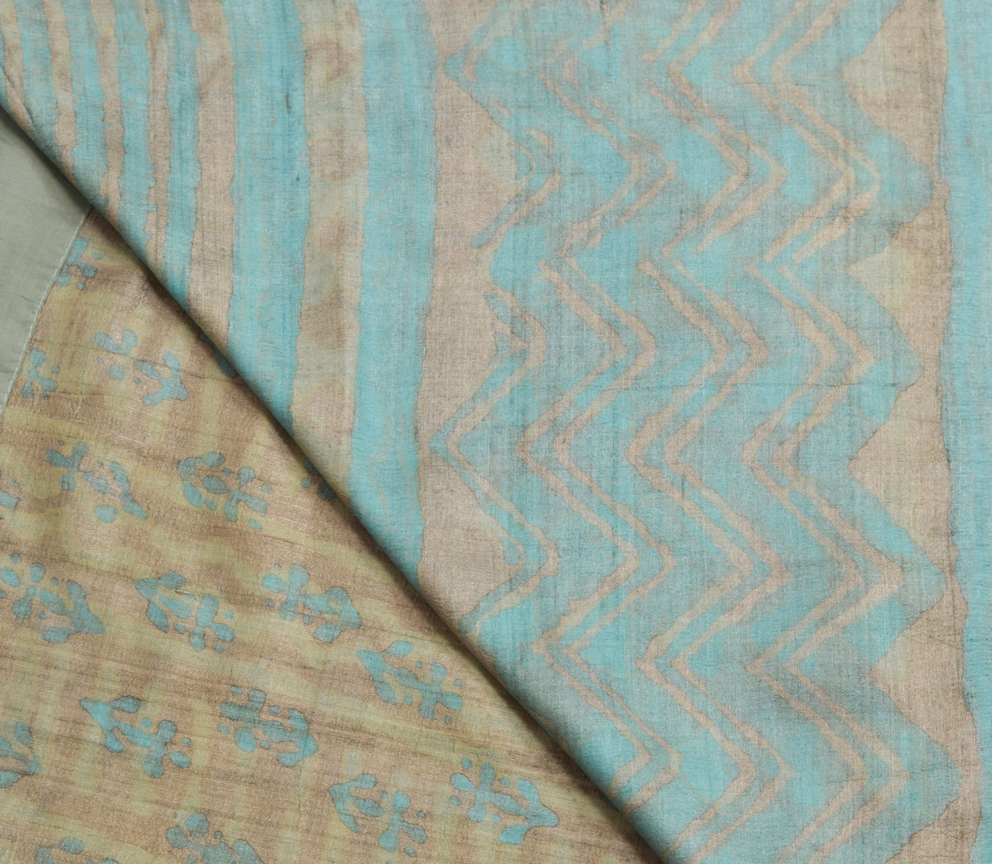 Sushila Vintage Brown Printed Saree 100%Pure Tussar Silk Sari Craft Dress Fabric