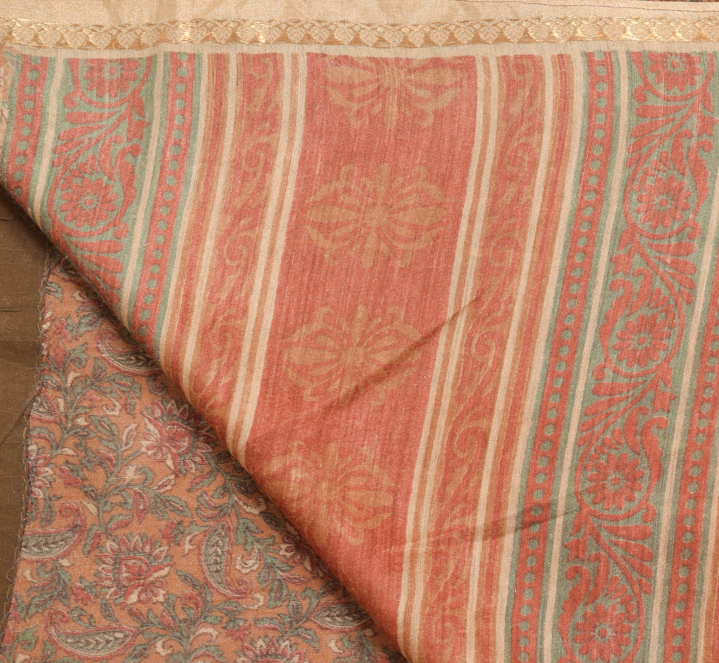 Sushila Vintage Brown Pure Cotton Silk Saree All Over Printed Floral Sari Fabric