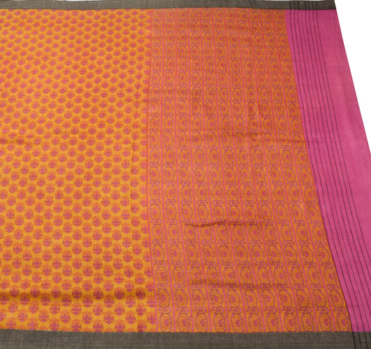 Sushila Vintage Yellow Branded Saree 100% Pure Woolen Floral Woven Sari Fabric