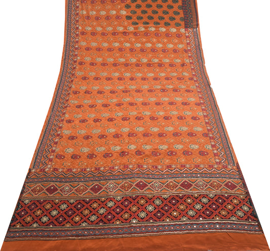 Sushila Vintage Brown Floral Saree 100% Pure Crepe Silk Printed Soft Sari Fabric