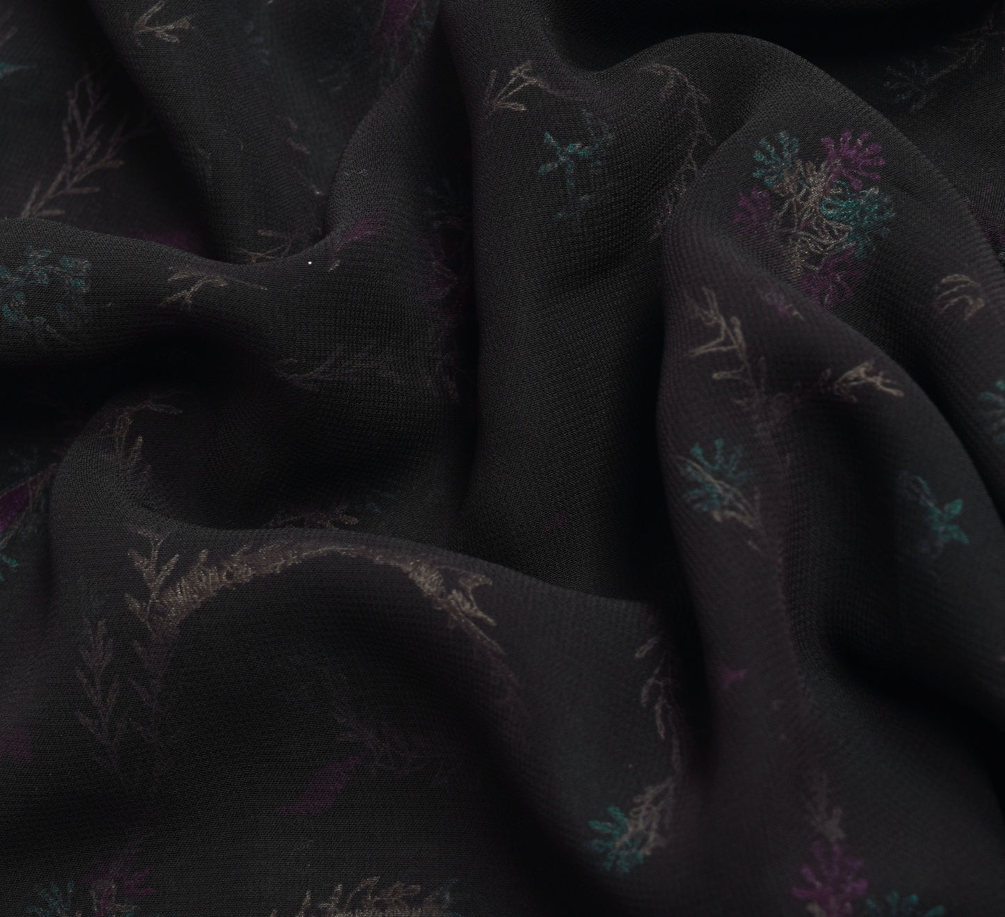 Sushila Vintage Black Saree Georgette Silk Embroidered Floral Sari Craft Fabric