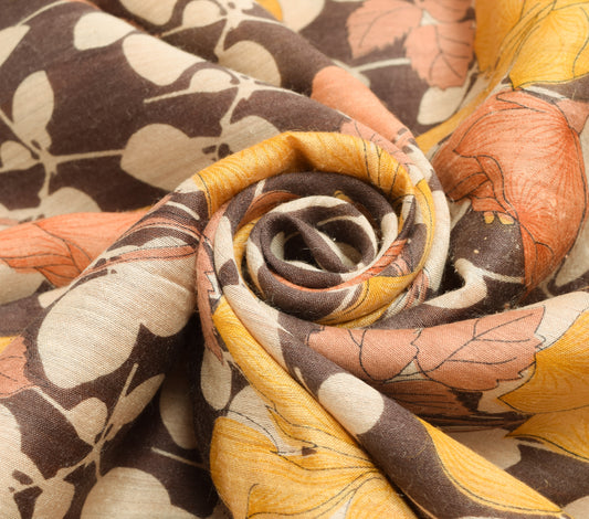 Sushila Vintage Brown Floral Saree 100% Pure Silk Woven & Printed Sari Fabric