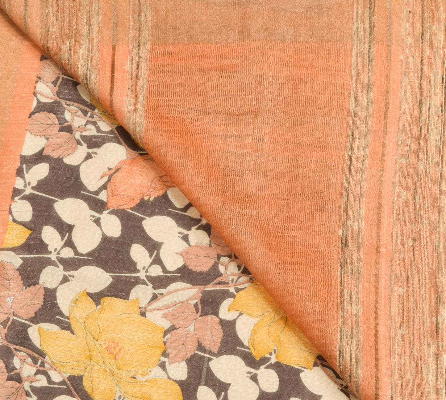 Sushila Vintage Brown Floral Saree 100% Pure Silk Woven & Printed Sari Fabric