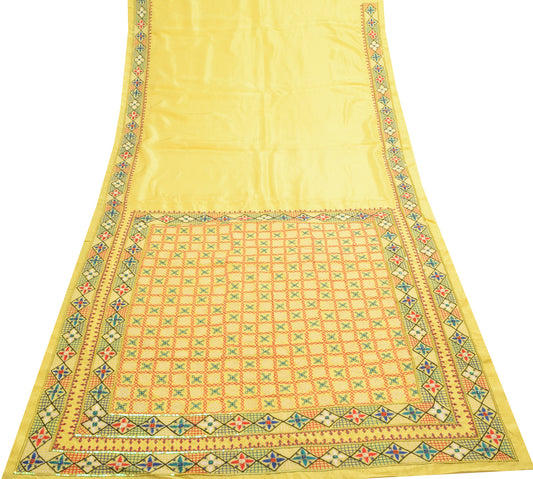 Sushila Vintage Yellow Saree 100% Pure Silk Embroidered Traditional Sari Fabric