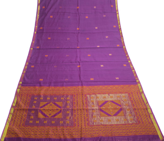Sushila Vintage Purple Woven Saree Blend Cotton Traditional Sari Craft Fabric