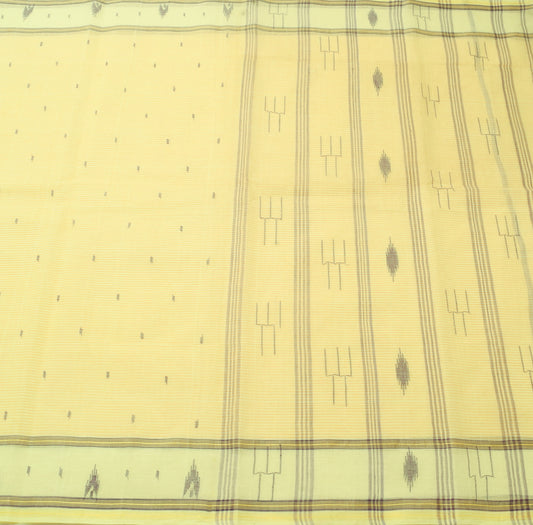 Sushila Vintage Yellow Saree 100% Pure Cotton Tant Woven Traditional Sari Fabric