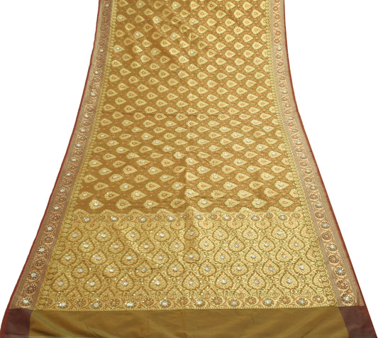 Sushila Vintage Green Silk Blend Saree Floral All Over Woven Indian Sari Fabric