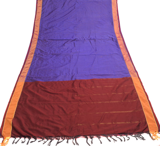 Sushila Vintage Purple Woven Saree Silk Blend Sari with Contrast Border Fabric