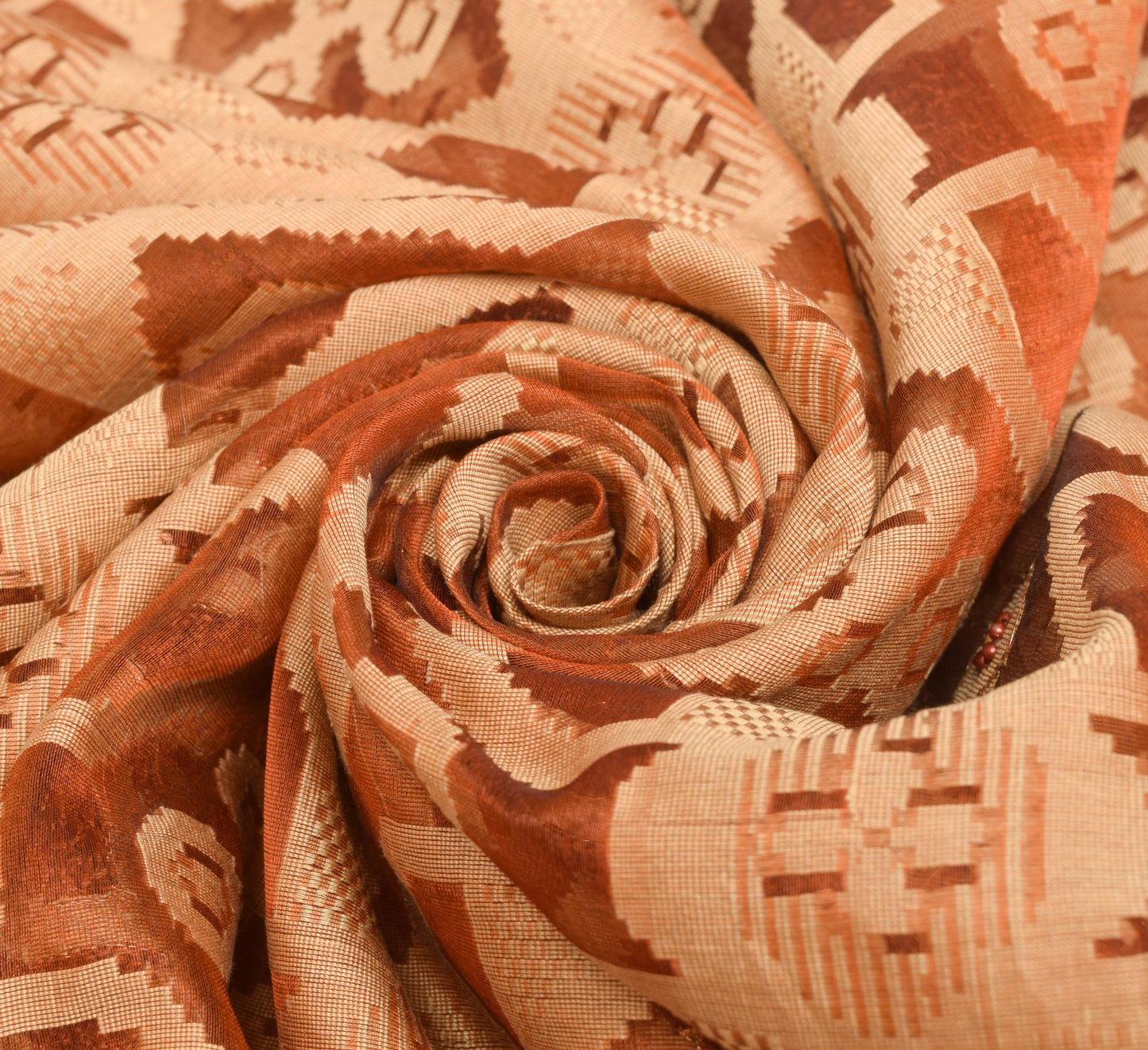 Sushila Vintage 100%Pure Organza Silk Saree Brown Embroidered Sari Craft Fabric