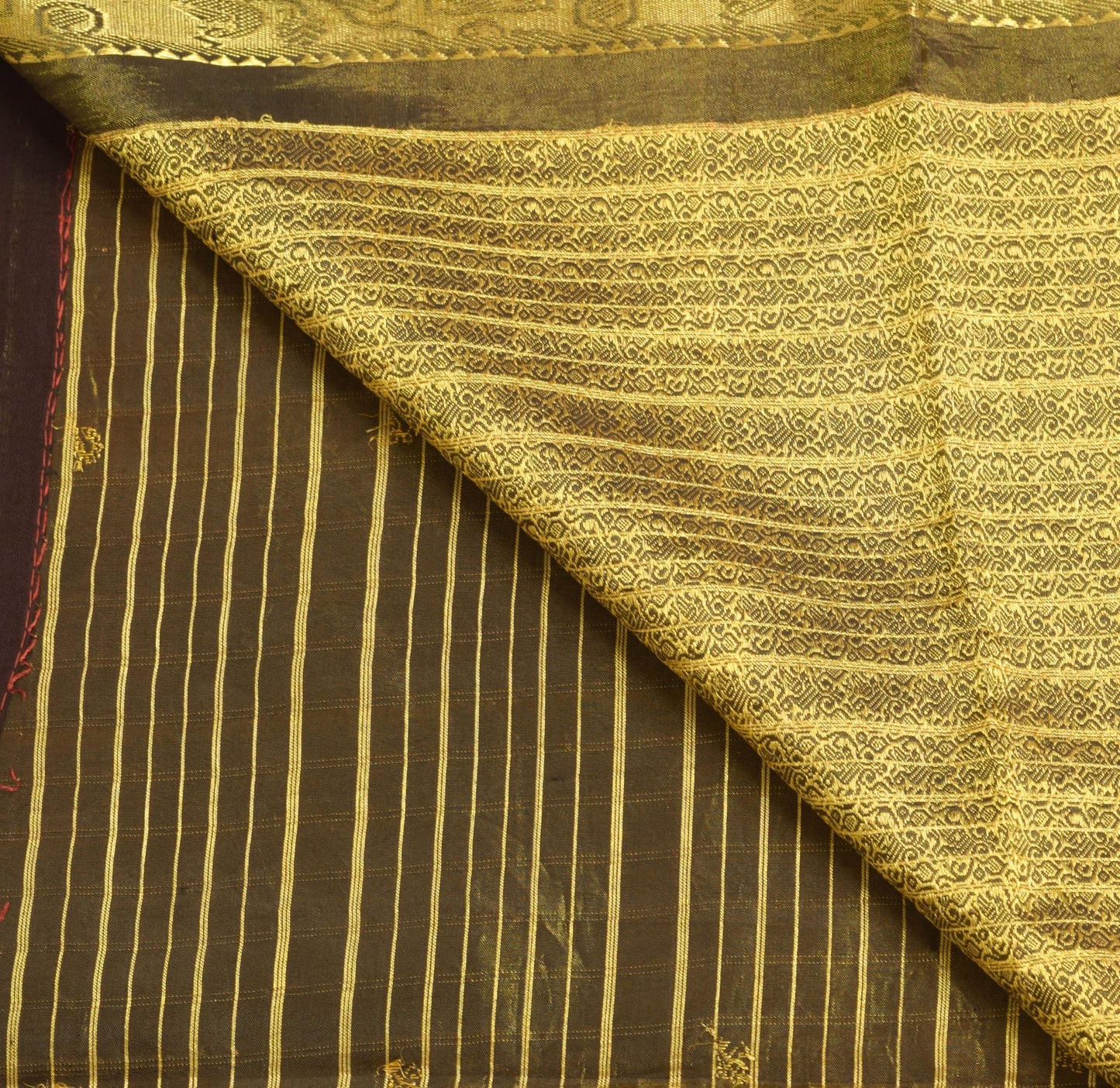 Sushila Vintage Oil Black Zari Woven Kanjivaram Saree 100% Pure Silk Sari Fabric