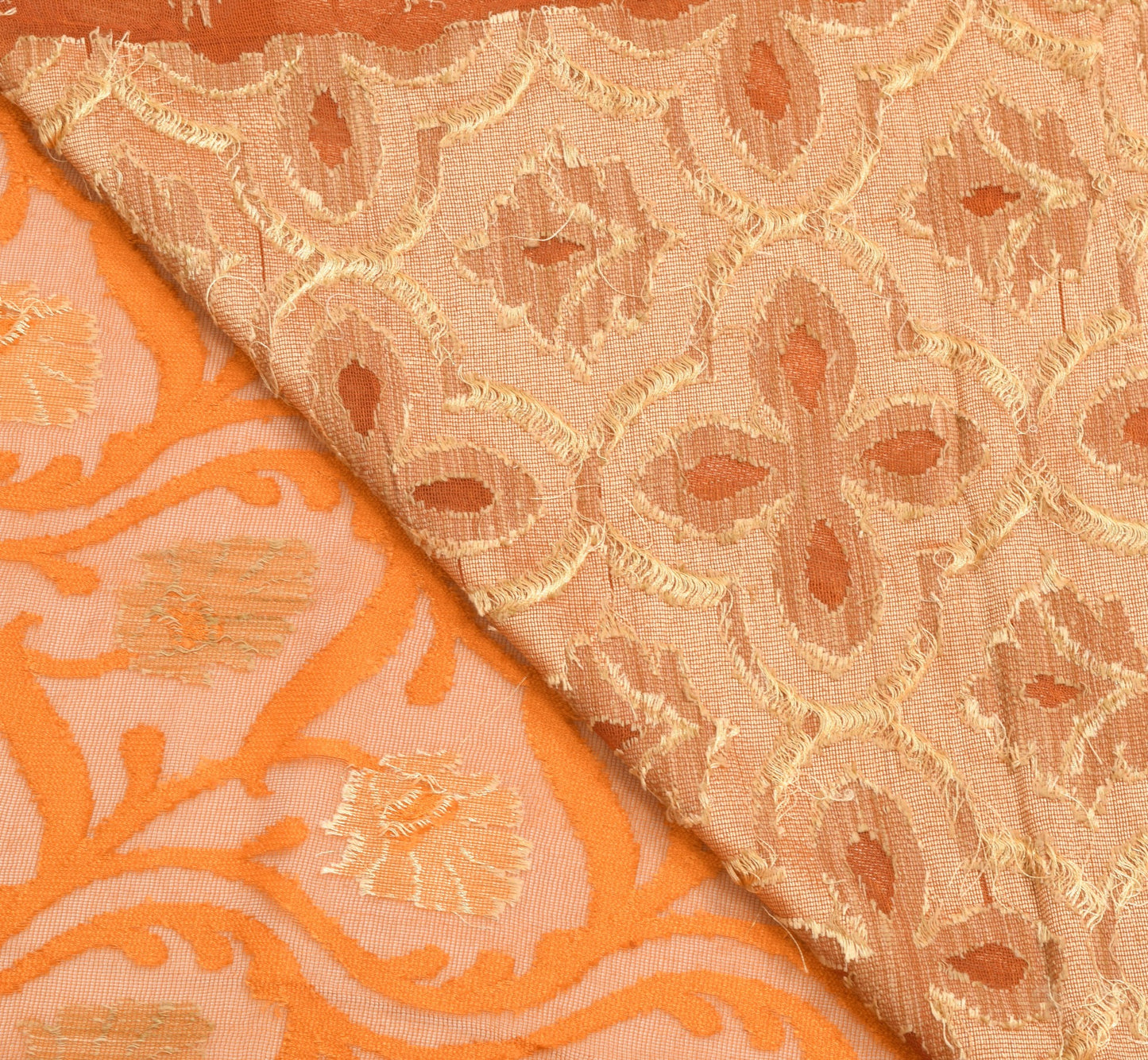 Sushila Vintage Orange Traditional Saree 100% Pure Silk Floral Woven Sari Fabric