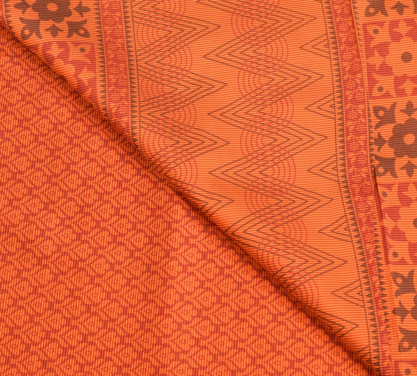 Sushila Vintage Orange Maroon Saree Printed Woven Silk Floral Sari Craft Fabric