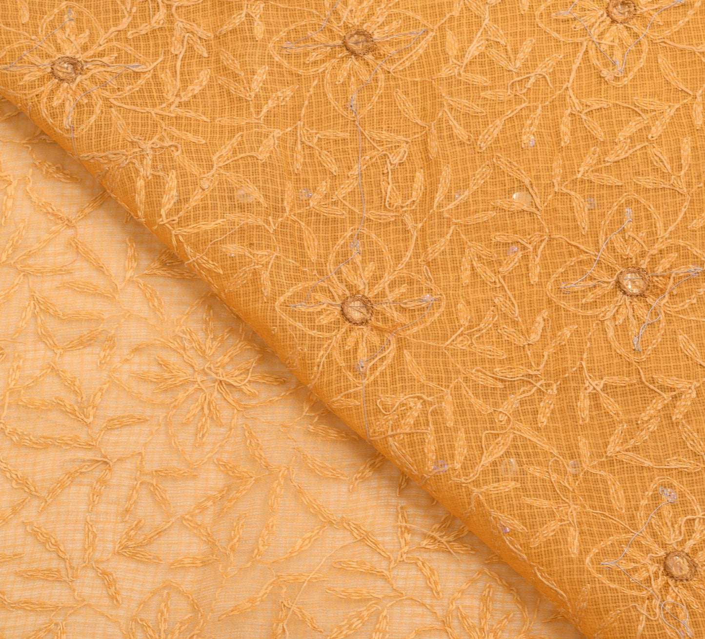 Sushila Vintage Brown Saree 100% Pure Cotton Hand Embroidered Floral Sari Fabric