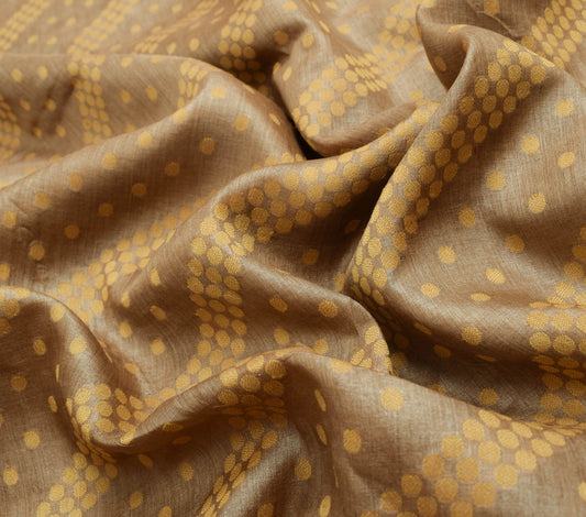 Sushila Vintage Brown 100% Pure Silk Saree Polka Dot Woven Sari Craft Fabric