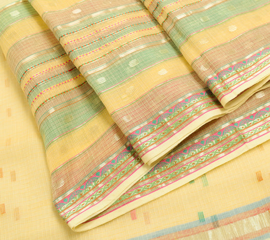 Sushila Vintage Woven Saree Casual Ladies Yellow Pure Cotton Sari Craft Fabric
