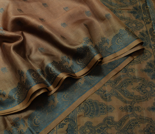 Sushila Vintage Brown 100% Pure Silk Saree Paisley Woven Soft Sari Craft Fabric