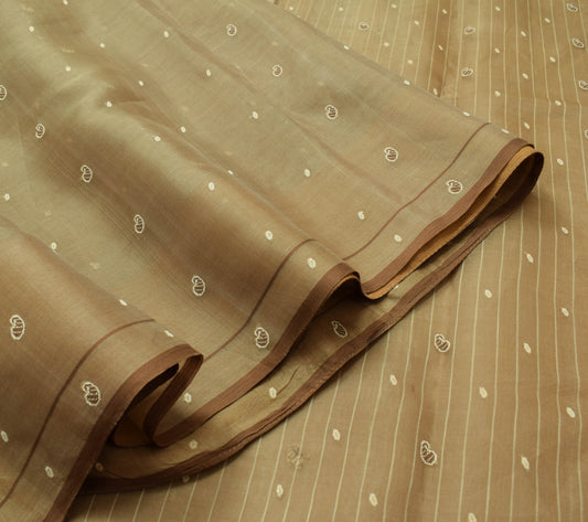 Sushila Vintage Brown 100%Pure Silk Saree Paisley Woven Indian Sari Craft Fabric
