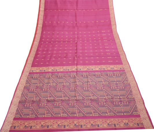 Sushila Vintage Dark Pink Woven Saree 100% Pure Silk Traditional Sari Fabric