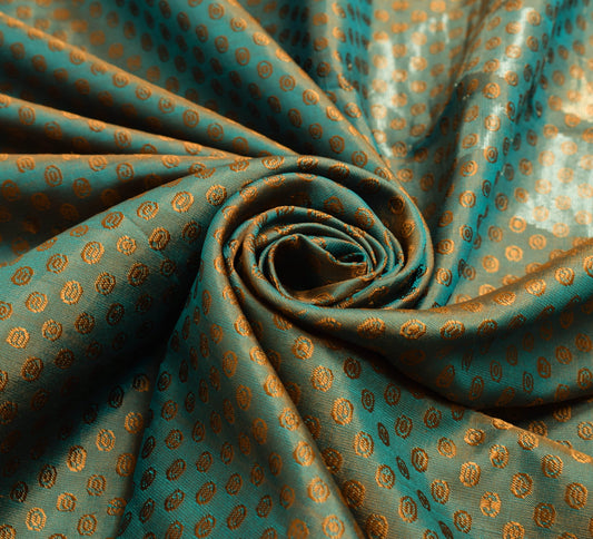 Sushila Vintage Brown Green Dual Tone Saree Pure Silk Paisley Woven Sari Fabric