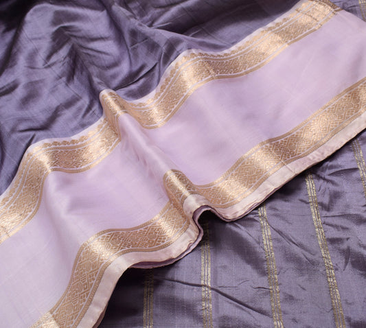Sushila Vintage Dual Tone Saree 100% Pure Silk Zari Brocade Sari Craft Fabric