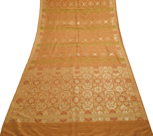 Sushila Vintage Brown 100% Pure Silk Saree Woven Traditional Sari Craft Fabric