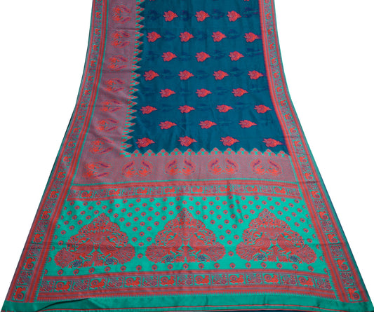 Sushila Vintage Blue Silk Saree Peacock Woven Traditional Wedding Sari Fabric
