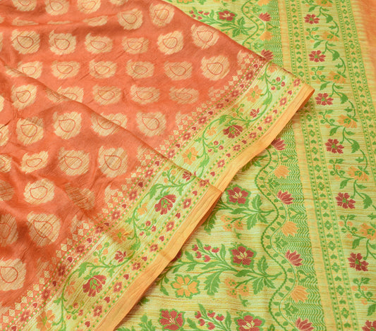 Sushila Vintage Rust Paisley Woven Saree 100% Pure Silk Traditional Sari Fabric