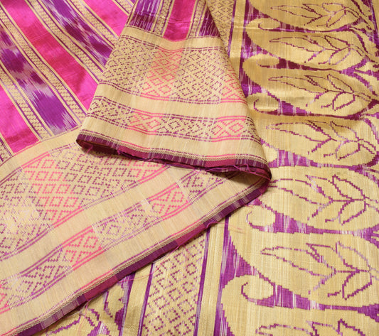 Sushila Vtg Magenta Purple Saree Silk Hand Woven Sari 5 Yard Sewing Craft Fabric