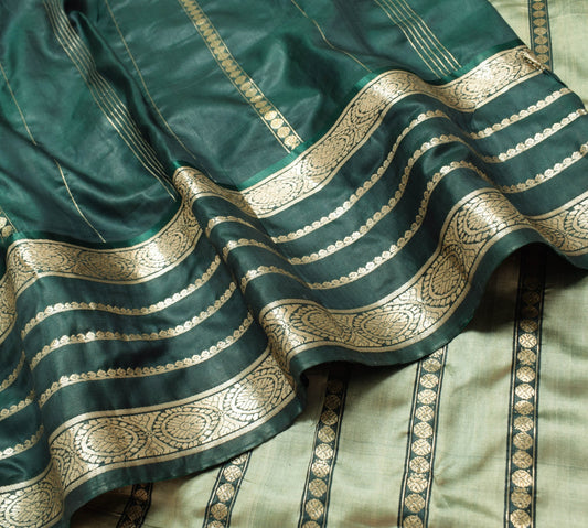 Sushila Vintage Green Shade Party Wear Saree Pure Silk Zari Brocade Sari Fabric