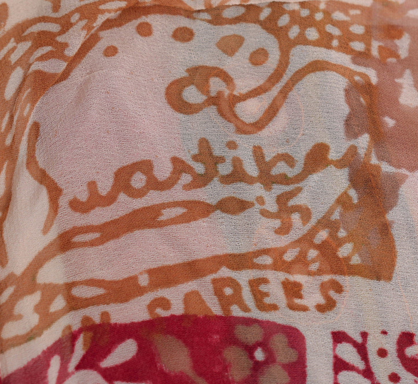 Sushila Vtg Pink Hand Blok Printed Saree Georgette Branded Sari Aari Work Fabric