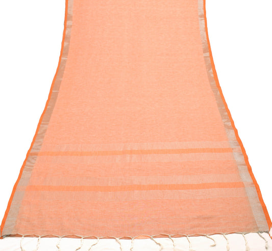 Sushila Vintage Cotton Woven Saree Light Orange Traditional Women Sari Fabric