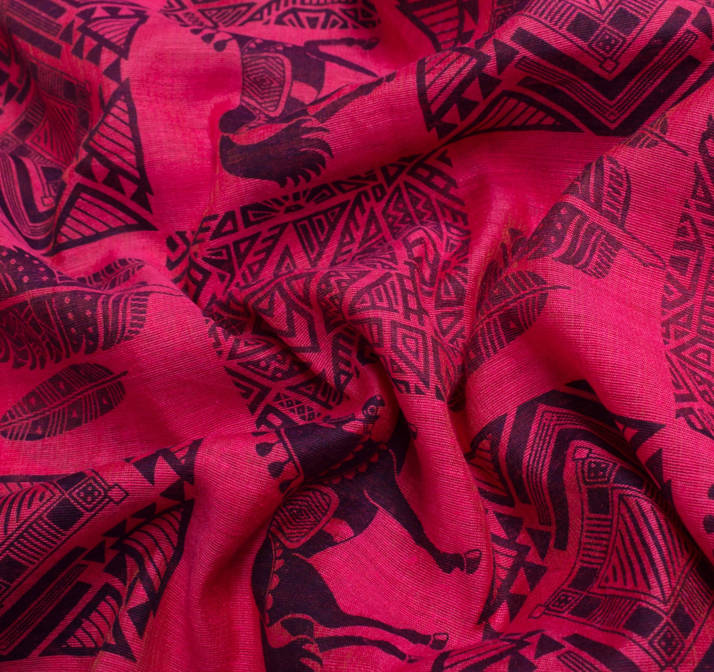Sushila Vintage Magenta Stunning Saree Cotton Horse Printed Sari Craft Fabric