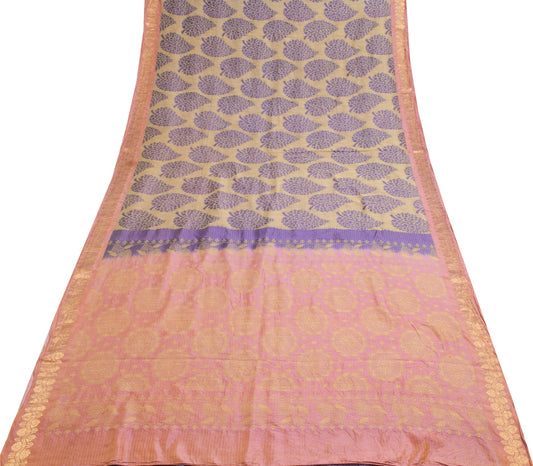 Sushila Vintage Purple100% Pure Silk Saree All Over Woven Floral Sari Fabric