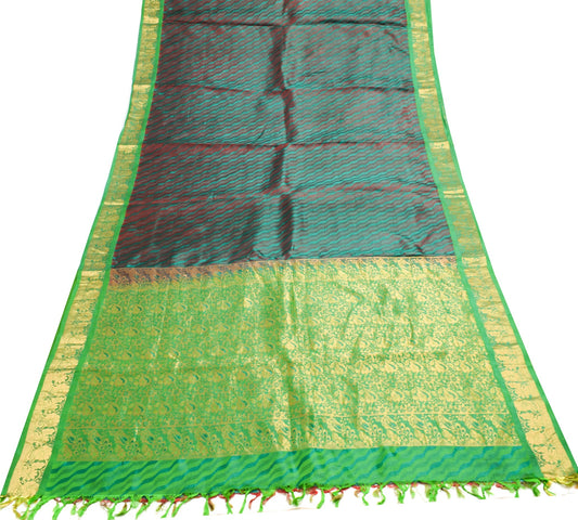 Sushila Vintage Pure Kanchipuram Silk Saree Laheriya Woven Maroon Sari Fabric
