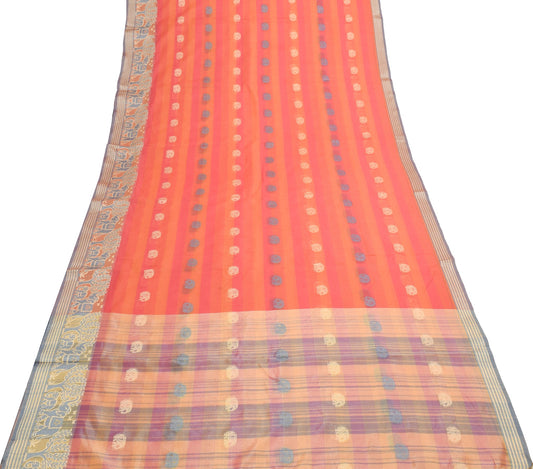 Sushila Vintage Multi-Color Silk Women Saree Elephant Motifs Woven Sari Fabric