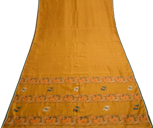 Sushila Vintage Mustard Saree 100% Pure Cotton Woven Traditional Sari Fabric