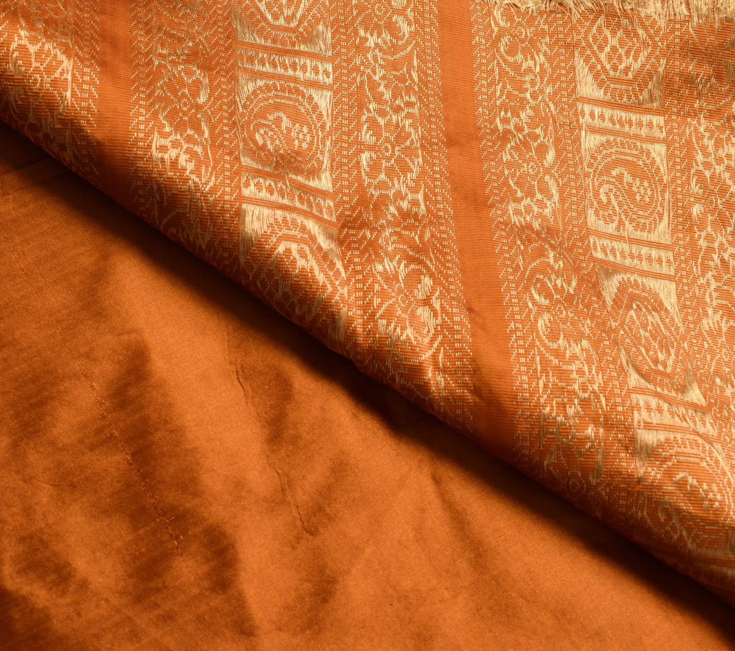 Sushila Vintage Green Rust Saree Pure Silk Zari Brocade Sari with Blouse Fabric