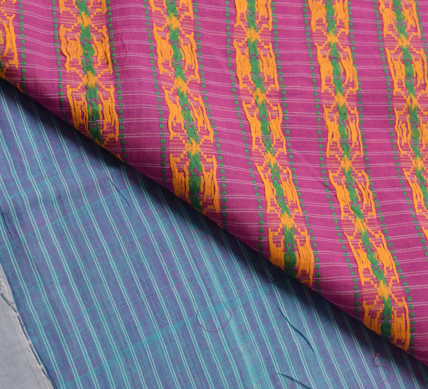 Sushila Vintage Aqua Blue Saree 100% Pure Cotton Hand Woven Sari Craft Fabric