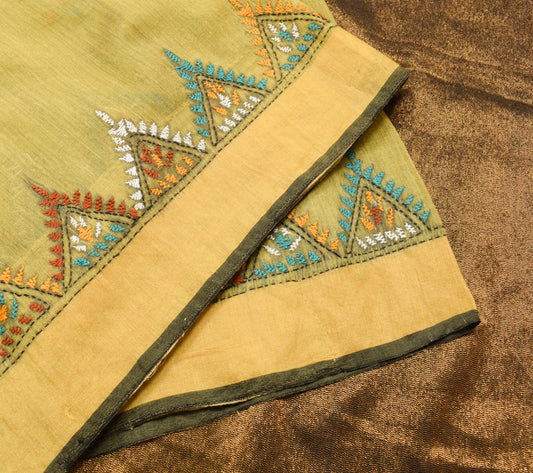 Sushila Vintage Silk Traditional Saree Hand Embroidered Floral Sari Craft Fabric