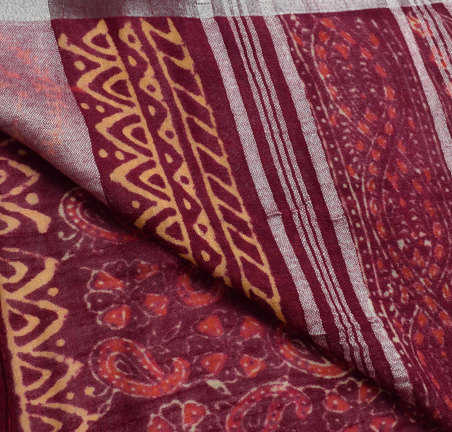 Sushila Vintage Maroon Hand Block Printed Saree Pure Cotton Woven Sari Fabric