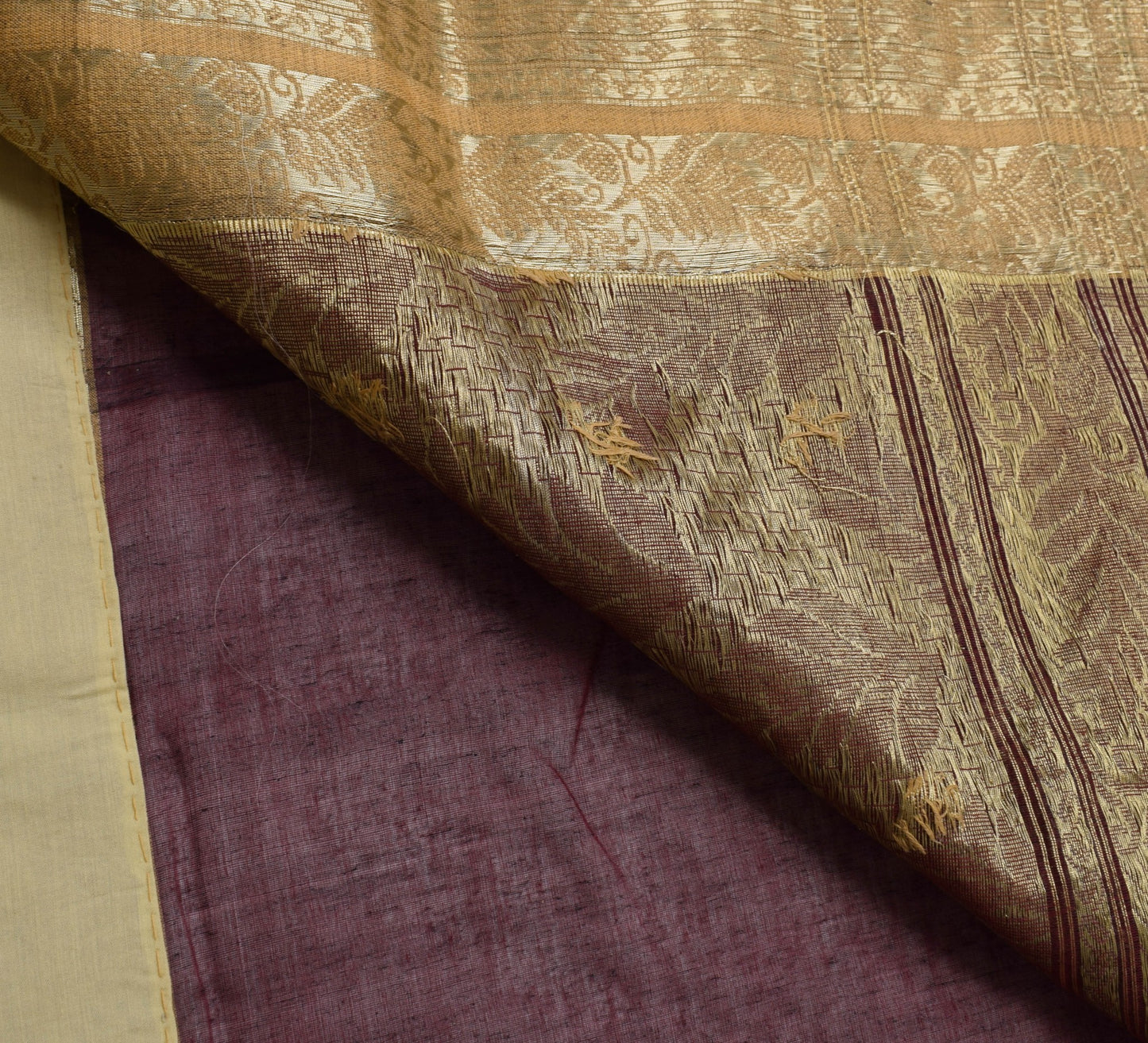 Sushila Vintage Maroon Saree with Broad Brocade Border Pure Cotton Sari Fabric