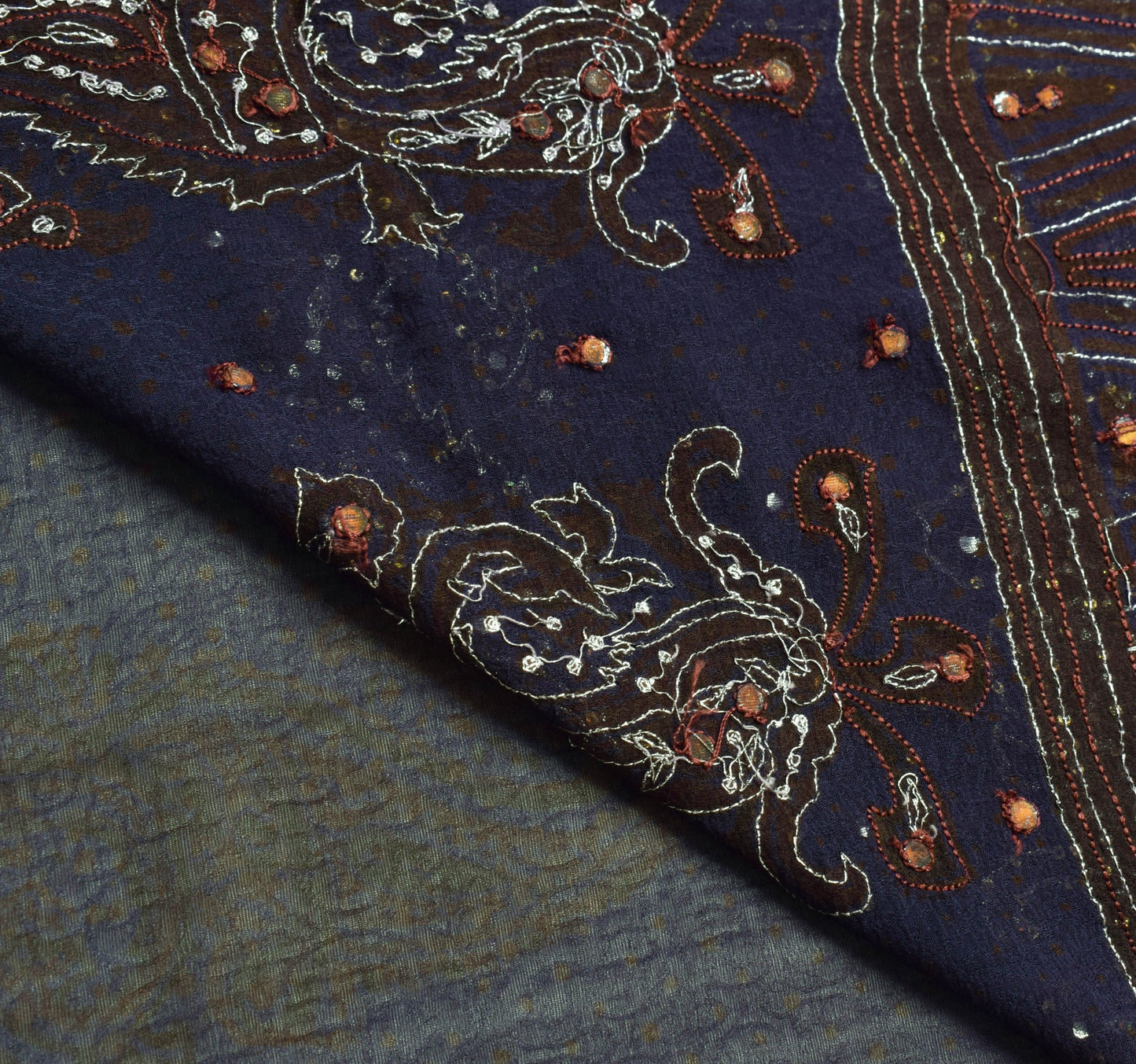 Sushila Vintage Purple Aari Work Saree 100%Pure Georgette Silk Sari Craft Fabric