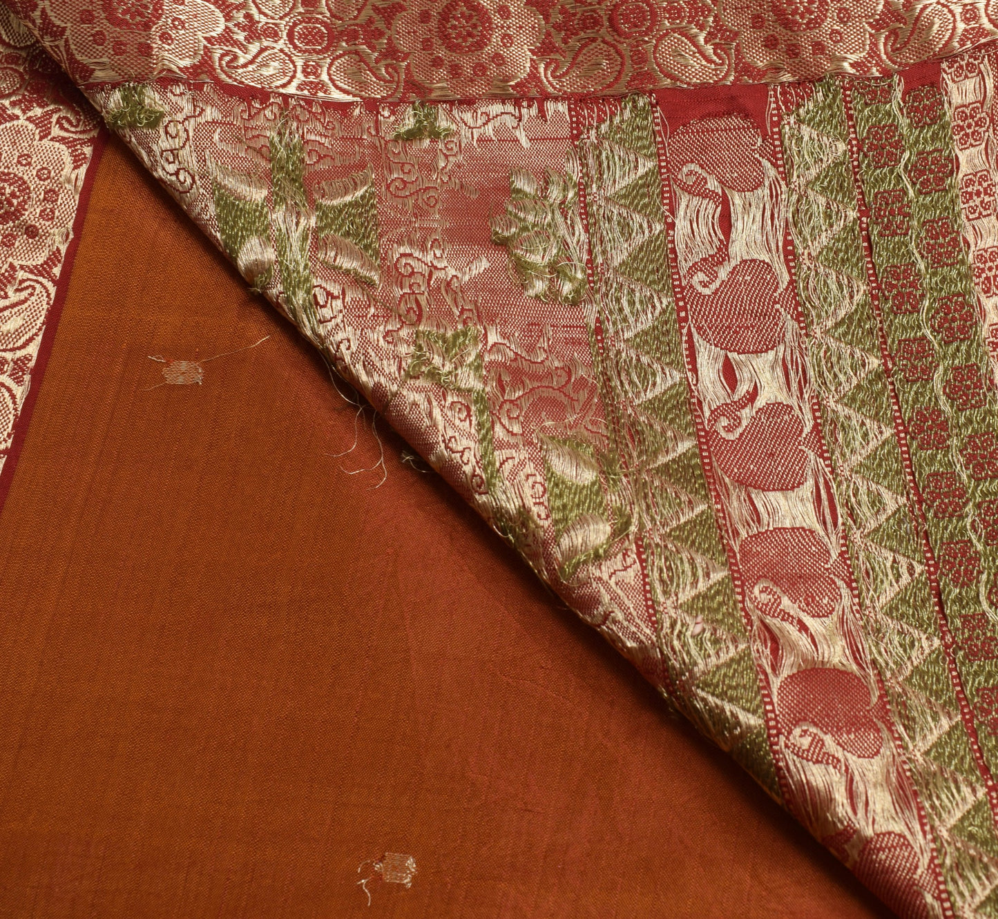 Sushila Vintage Rust Maroon Dual Tone Saree 100%Pure Silk Woven Soft Sari Fabric