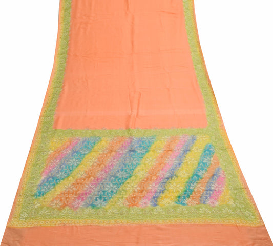 Sushila Vintage Dark Peach Saree 100% Pure Silk Woven Soft Indian Sari Fabric