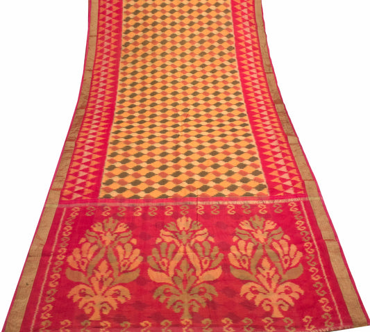 Sushila Vintage Multicolor Saree Hand Woven Ikat Patola Cotton Sari Craft Fabric