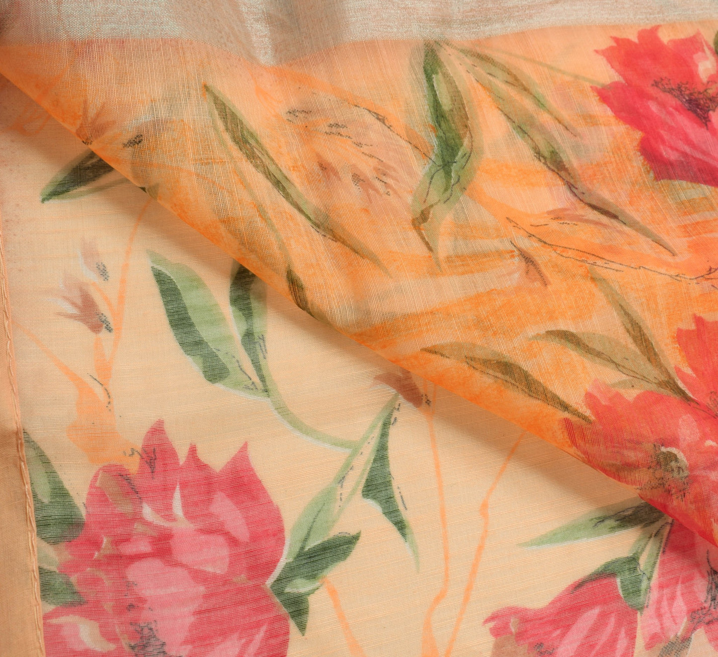 Sushila Vtg Peach Silk Saree Floral Printed Sari Fabric Gives You Stunning Look