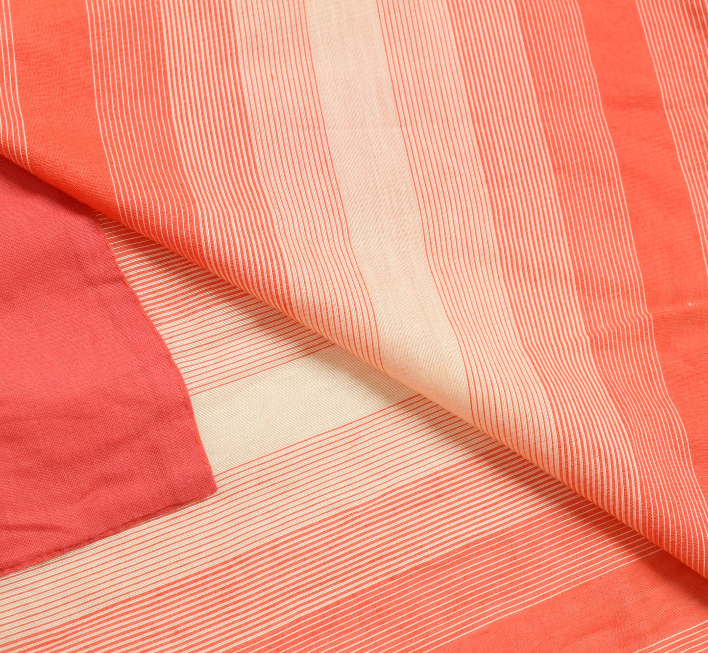 Sushila Vintage Cream Orange Tone Silk Saree Stripes Woven Sari For Women Fabric