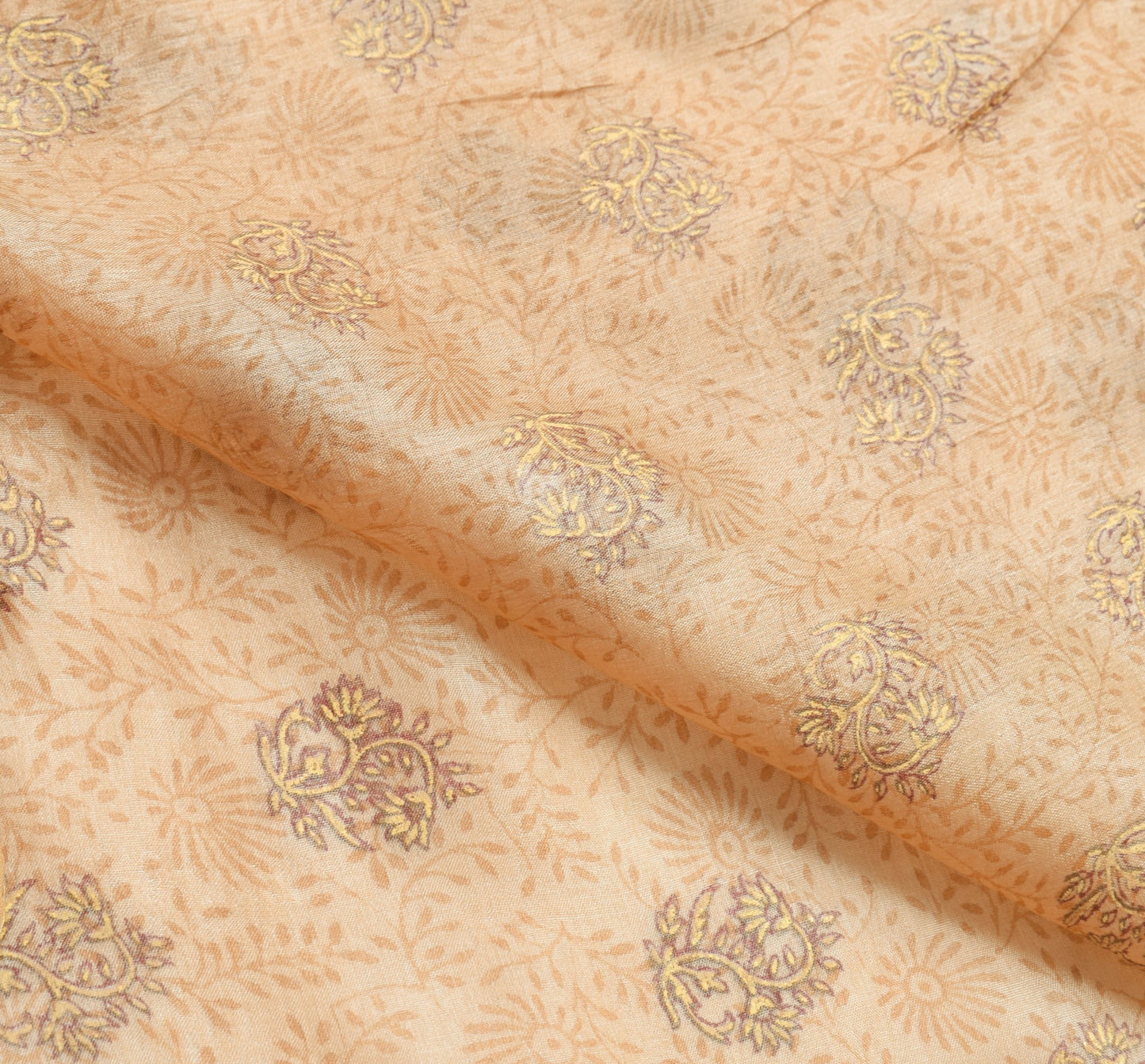 Sushila Vintage Brown Floral Saree 100% Pure Tussar Silk Printed Sari Fabric