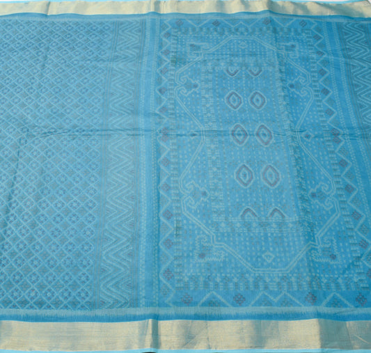 Sushila Vintage Blue 100% Pure Cotton Saree Floral Printed Sari Craft Fabric