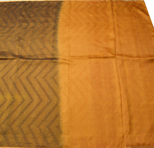 Sushila Vintage Mustard Green Saree 100% Pure Silk Woven Dual Tone Sari Fabric